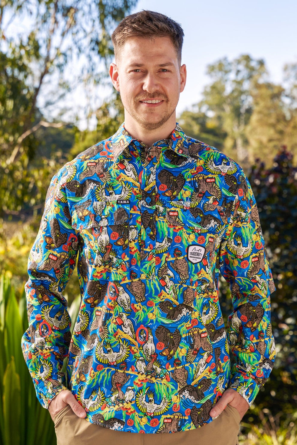 TradeMutt Men's Half Button Long Sleeve Workshirt | Flock Around & Fin ...