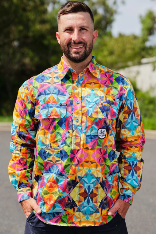 TradeMutt Men's Half Button Long Sleeve Workshirt | Fractal