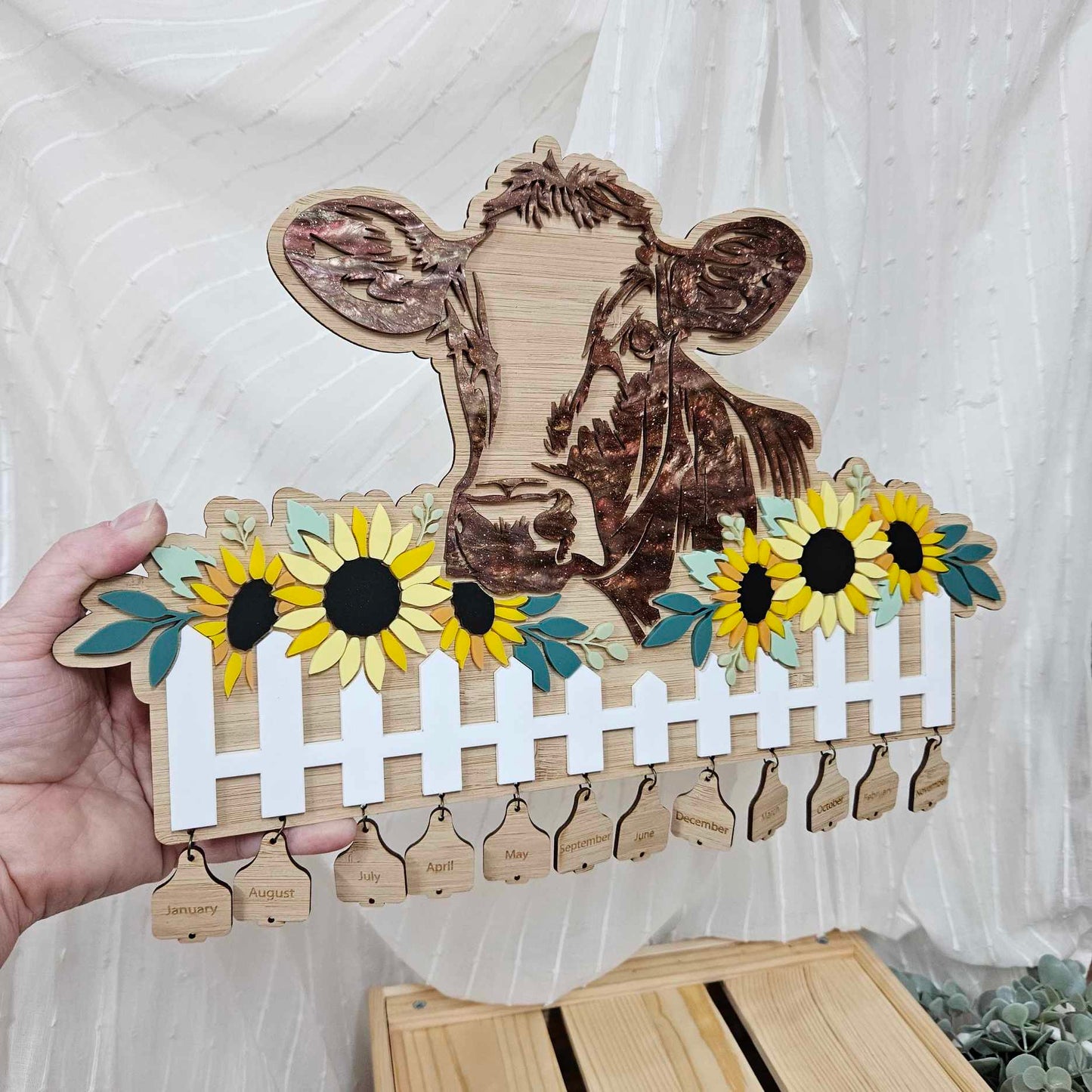 "Our Herd" Celebration Calendar | Farmhouse Style Birthday Tracker with Sunflowers & White Picket Fence