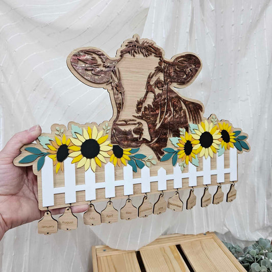 "Our Herd" Celebration Calendar | Farmhouse Style Birthday Tracker with Sunflowers & White Picket Fence