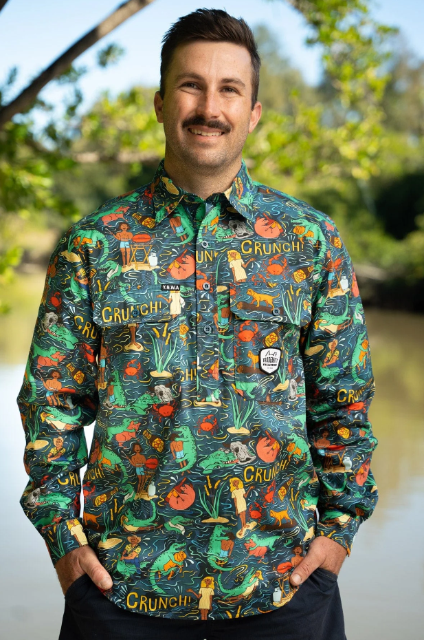 TradeMutt Men's Half Button Long Sleeve Workshirt | Stop Croc & Roll