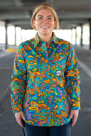TradeMutt Women's Full Button Long Sleeve Workshirt |Splatisfaction