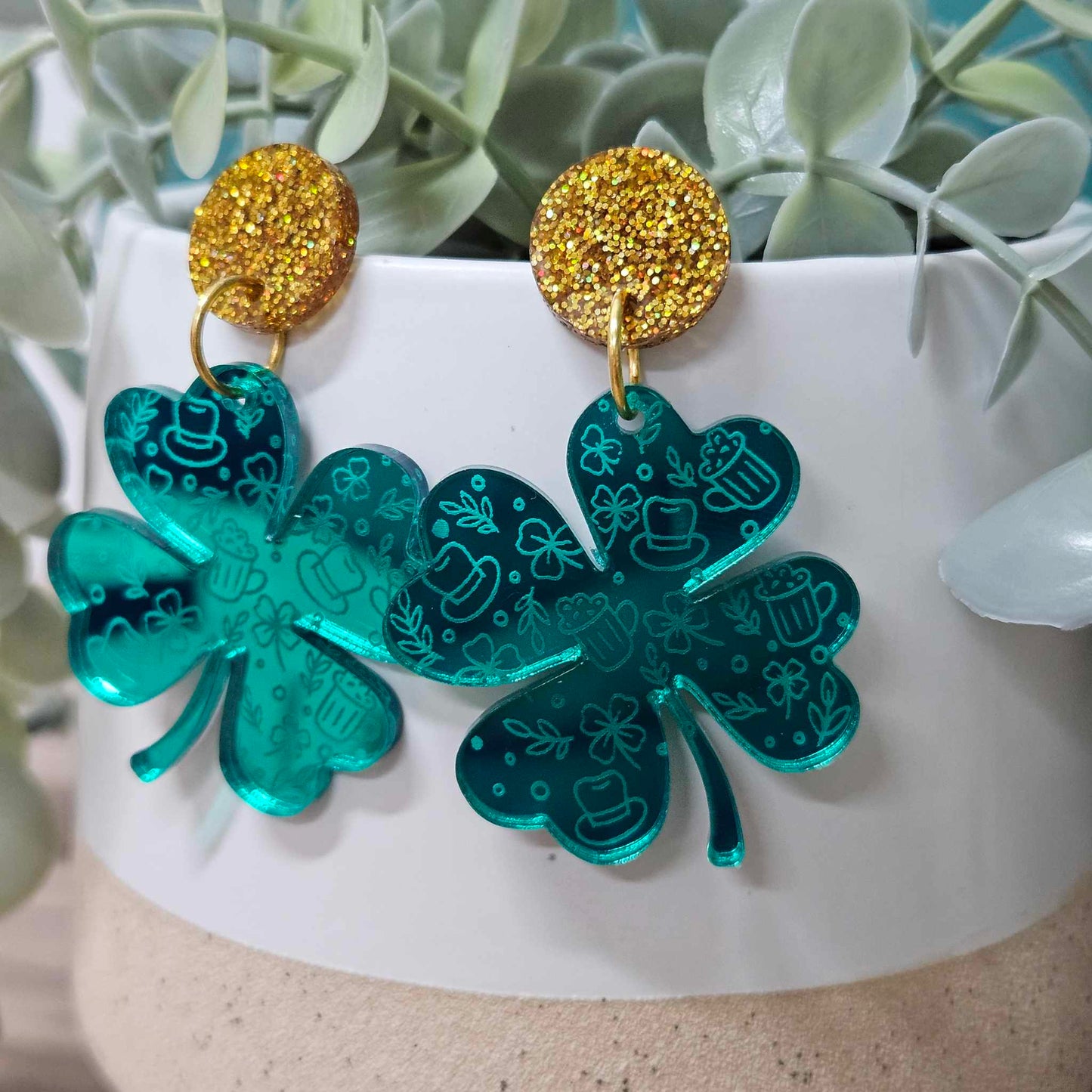 St Patricks Day Clover Earrings {Dangles}