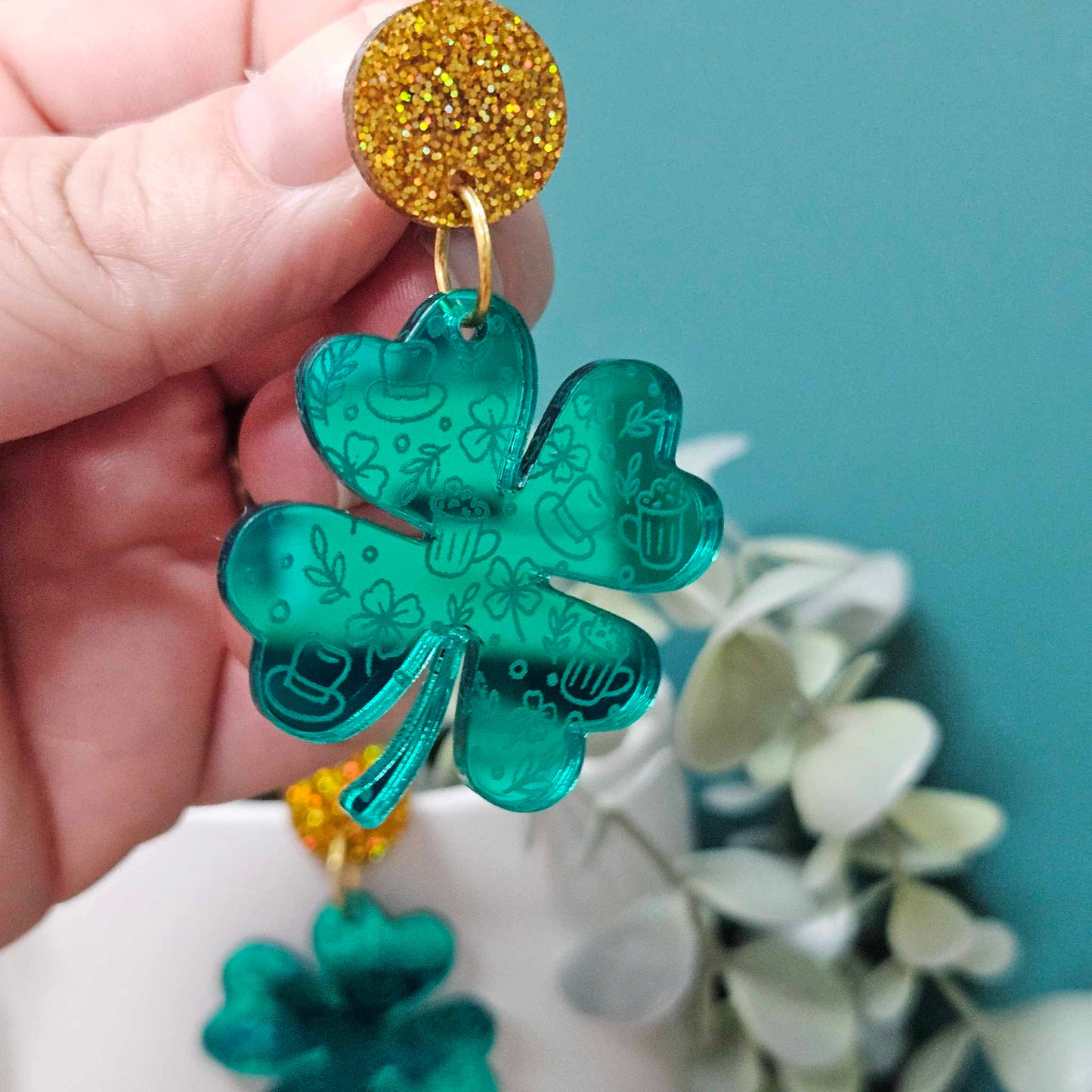 St Patricks Day Clover Earrings {Dangles}