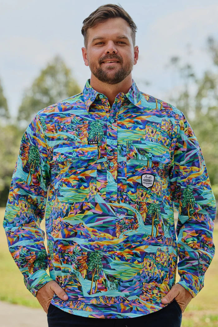 TradeMutt Men's Half Button Long Sleeve Workshirt | Day Dreamin'