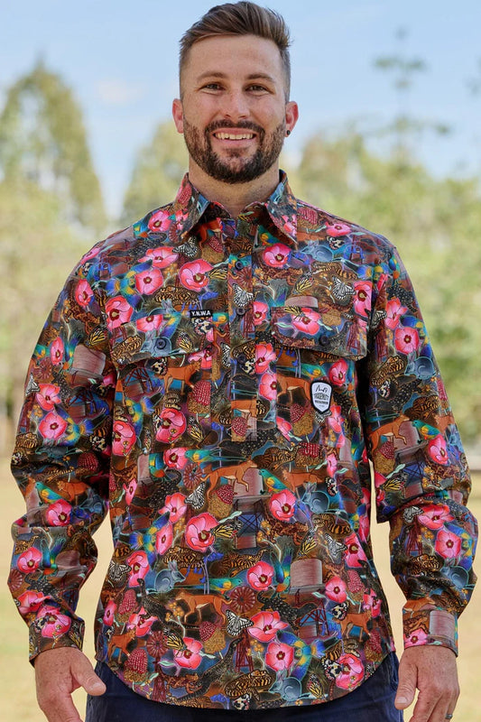 TradeMutt Men's Half Button Long Sleeve Workshirt | Goanna Getcha