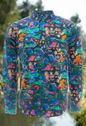 TradeMutt Men's Half Button Long Sleeve Workshirt | Who Let The Frogs Out