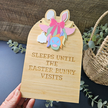 Rustic Easter countdown sign with a Highland cow design in bamboo and acrylic, personalized to enhance your festive decor
