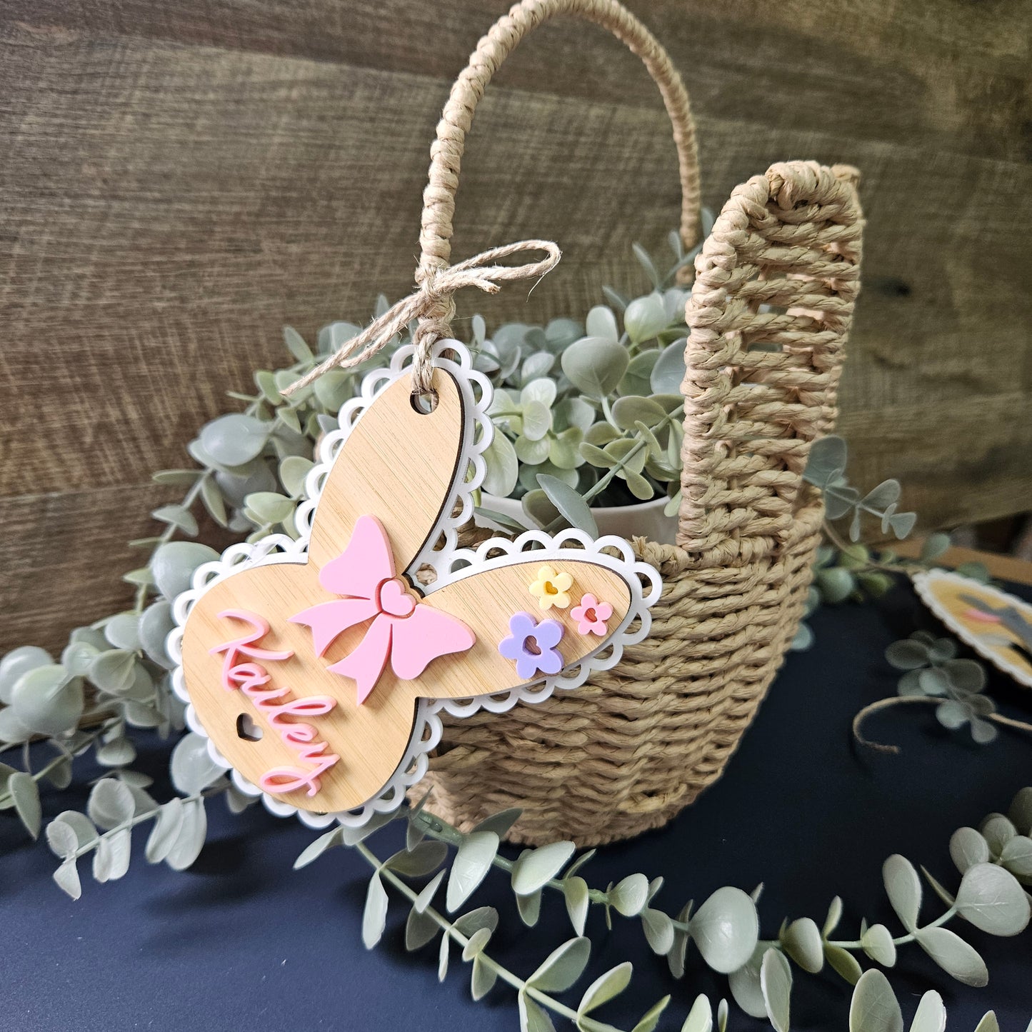 Personalised Easter Name Tags | Vintage Lace Bunny