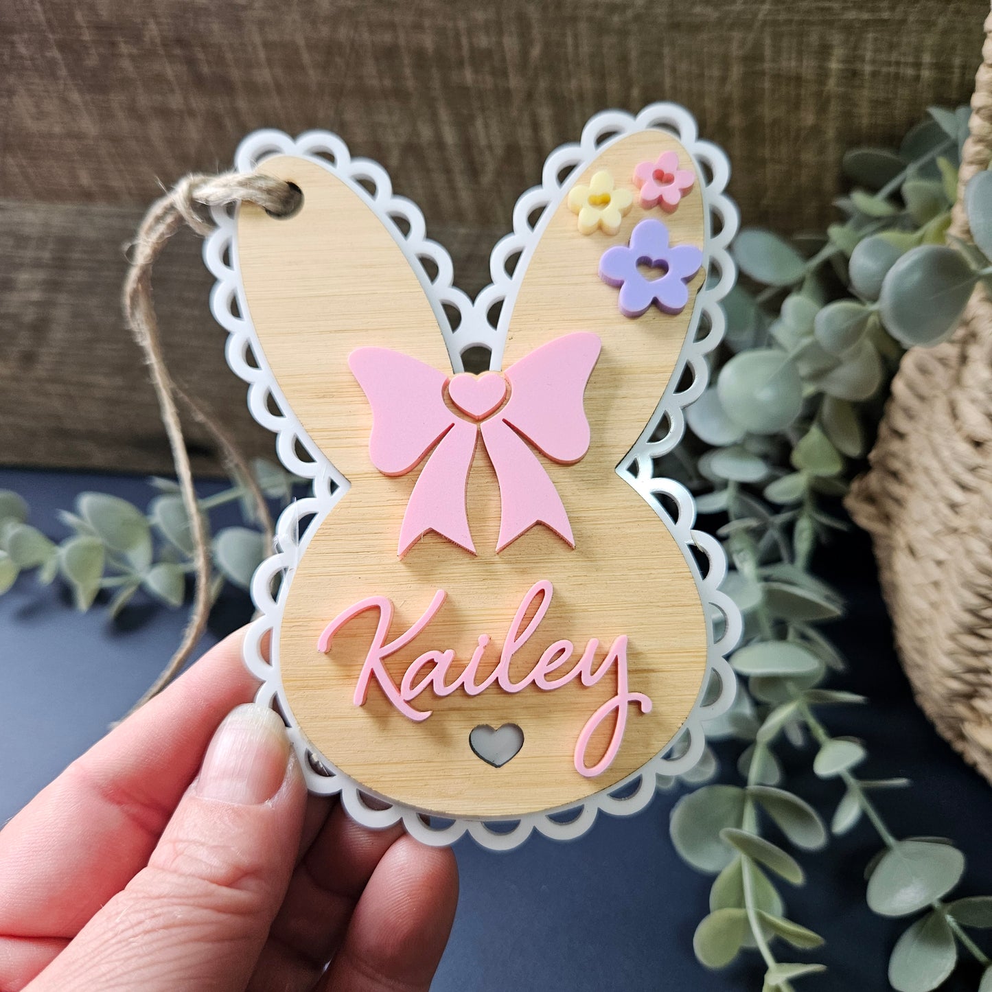 Personalised Easter Name Tags | Vintage Lace Bunny