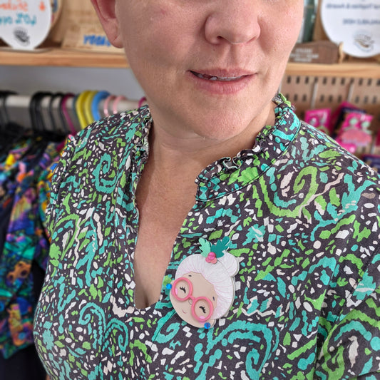 Mrs Claus | Kitschmas Acrylic Christmas Brooch | Limited Edition | Red Hill Creative