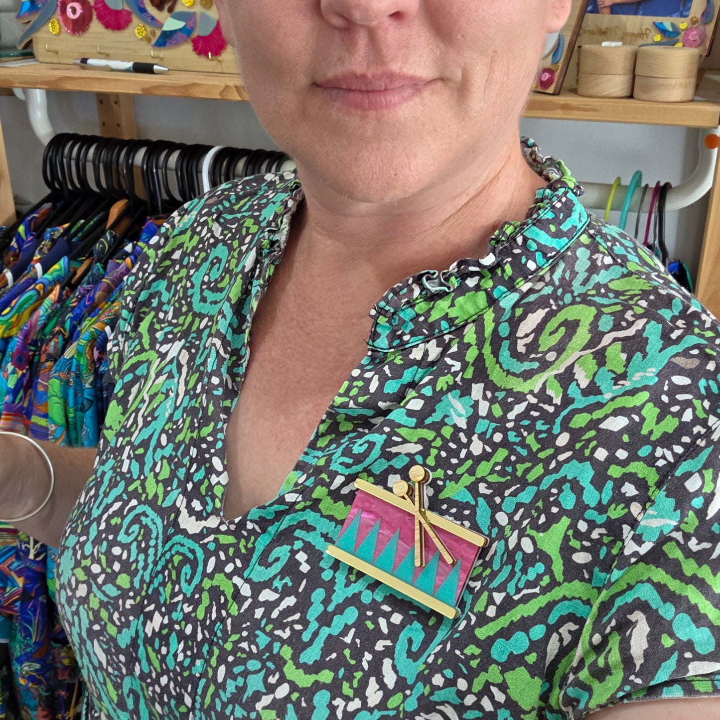 Drums | Kitschmas Acrylic Christmas Brooch | Limited Edition | Red Hill Creative