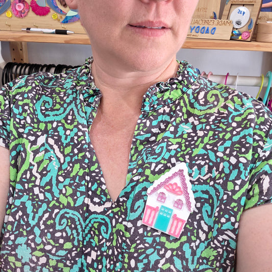 Ginger Bread House | Kitschmas Acrylic Christmas Brooch | Limited Edition | Red Hill Creative (Copy)