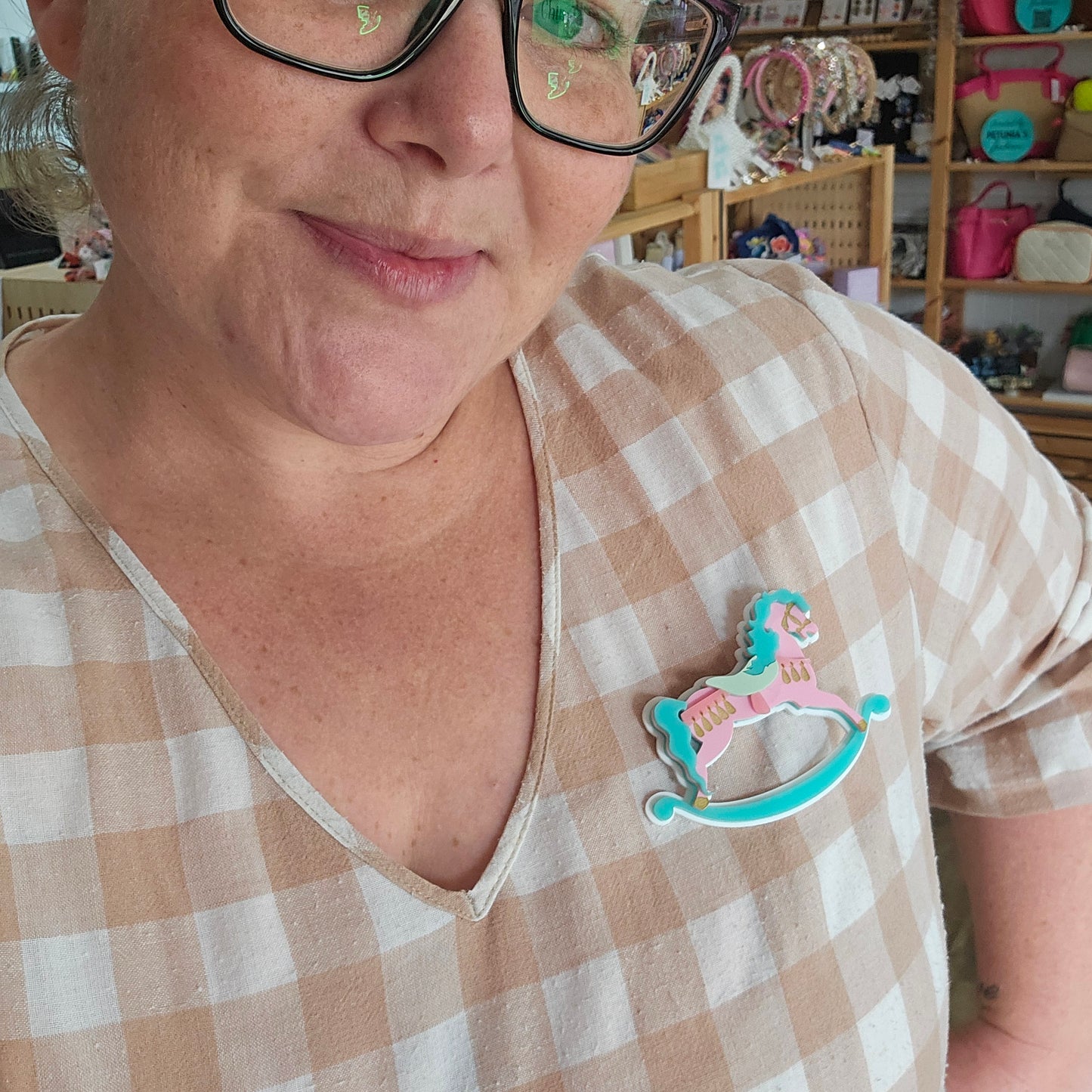 Rocking Horse | Kitschmas Acrylic Christmas Brooch | Limited Edition | Red Hill Creative