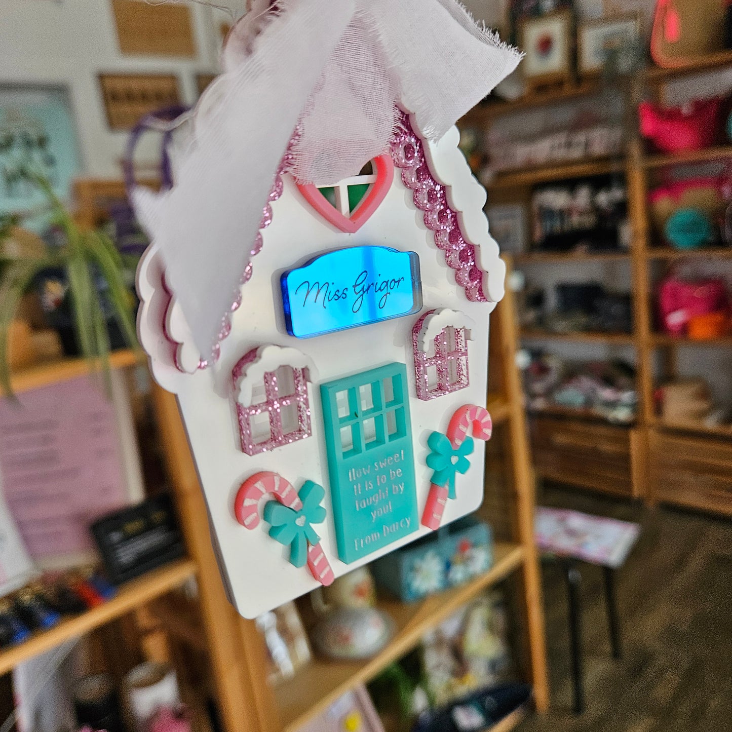 Personalised Kitschmas Gingerbread Teacher/Educator Ornament with Gift Card Holder | Red Hill Creative