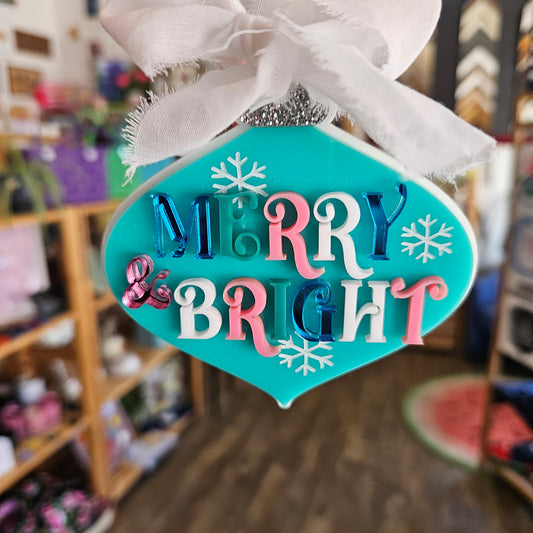 Kitschmas Acrylic Ornament – “Merry & Bright” Pastel Christmas Bauble | Red Hill Creative