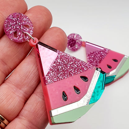 Patchwork Watermelons Surgical Steel Earrings THE ORIGINAL