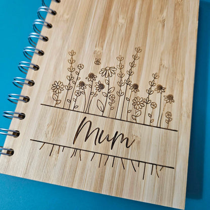 Ditzy Floral Engraved Bamboo Notebook | PERSONALISED